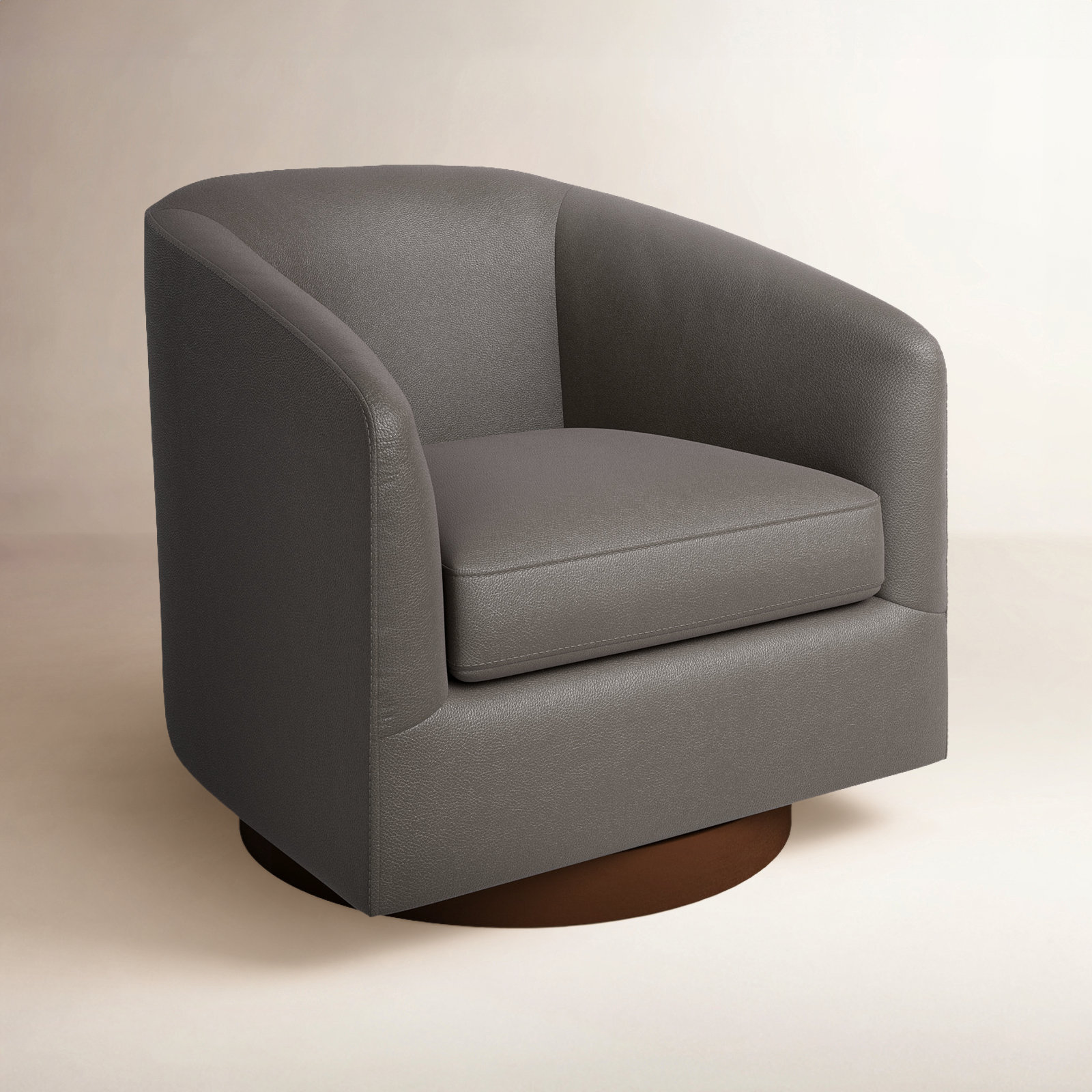 Bennett Vegan Leather Swivel Barrel Chair, Charming Charcoal Vegan Leather