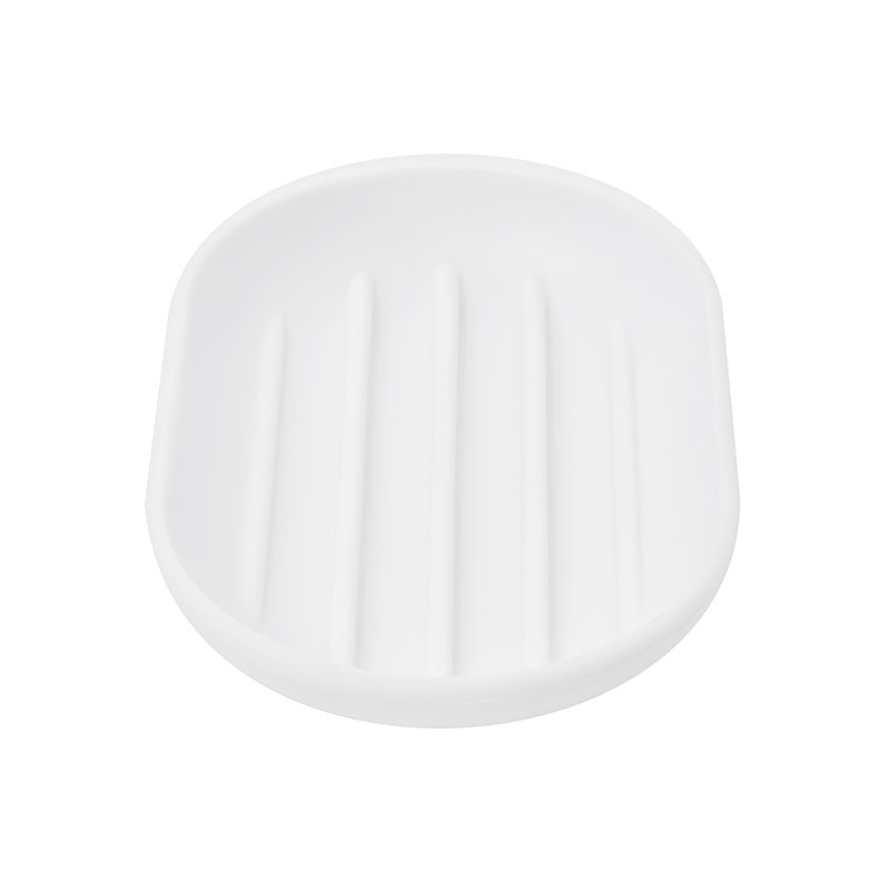 White Soft-Touch Plastic Soap Dish with Raised Ridges