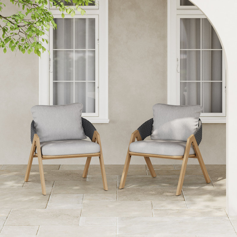 Chaise de patio avec coussins (ensemble de 2), Gris