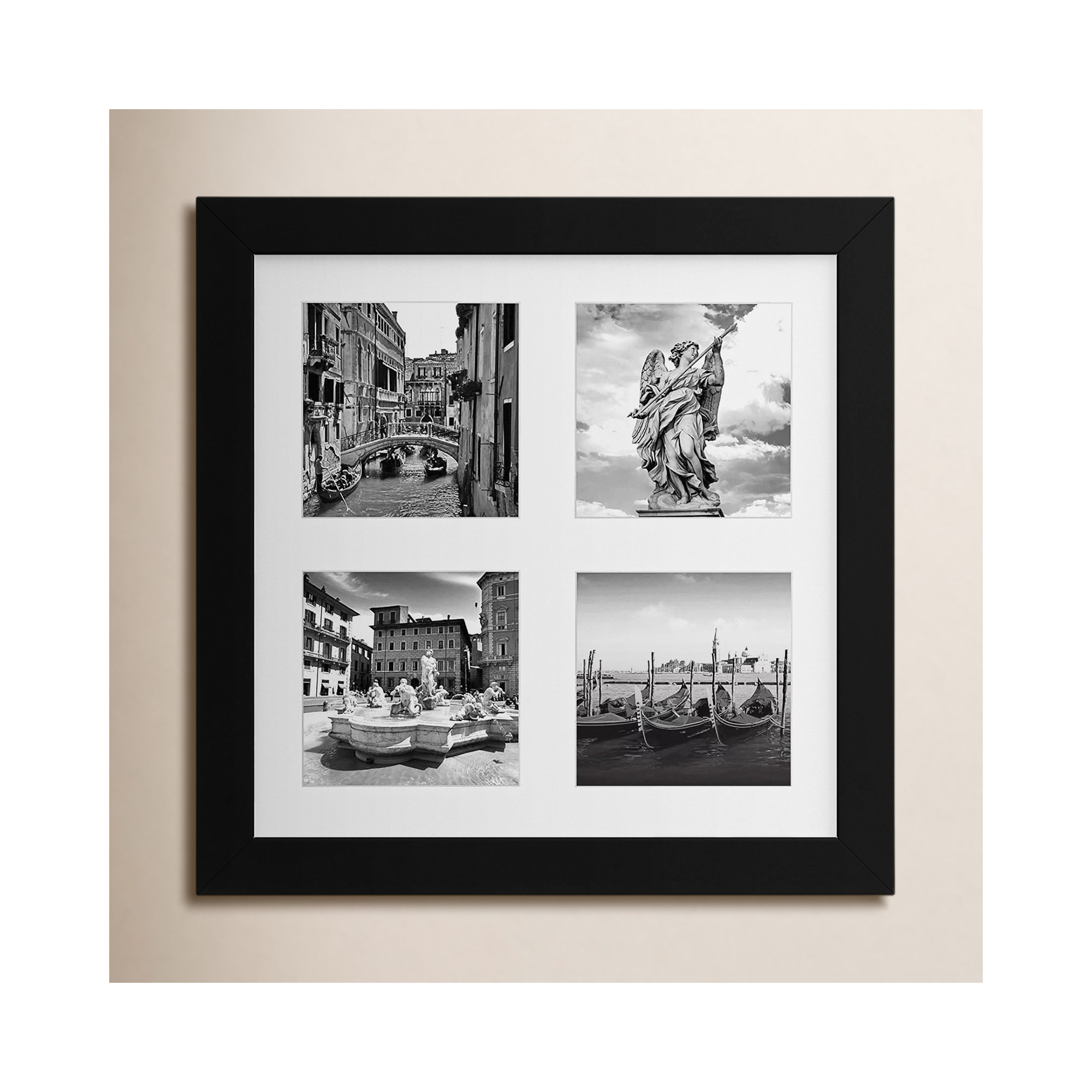 Ronit Collage Picture Frame, 4 in 1 for Wall Composite Wood and Shatter-Resistant Glass, Black