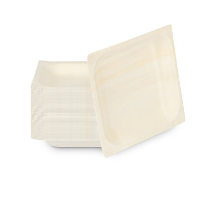 Restaurantware-Taipei 5.1 x 5.1 Inch Square Serving Plates, 200 Disposable Party Plates - Sustainable, Greaseproof, Poplar Wood Plates, Heavy-Duty, For Parties, Weddings, Camping, Picnics, And More