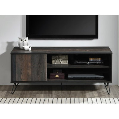 Meuble télé moderne en bois de 119 cm (47 po) pour téléviseurs de 127 à 140 cm (50 à 55 po), 2 étagères, 1 garde-robe, gris rustique