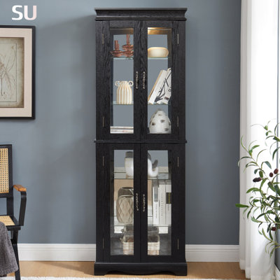 Vitrine lumineuse en verre avec cadre en bois