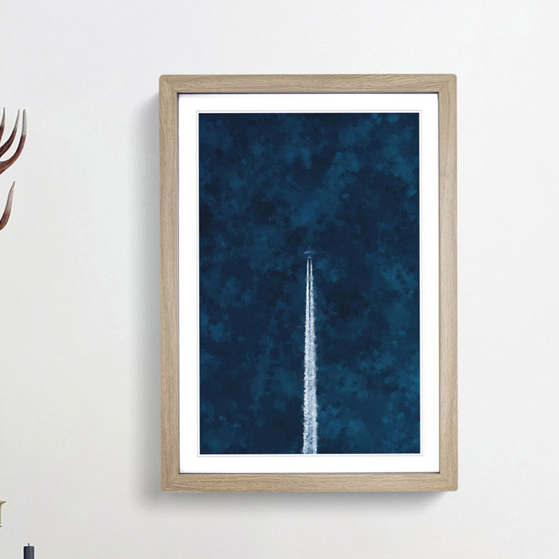 Contrails from the Airplane - Picture Frame Painting Print, 87cm H x 62cm W x 2cm D, Oak Framed