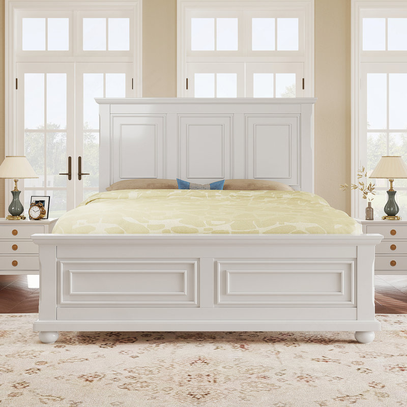 Pin traditionnel traditionnel de style champêtre et champêtre , Grand lit, Blanc