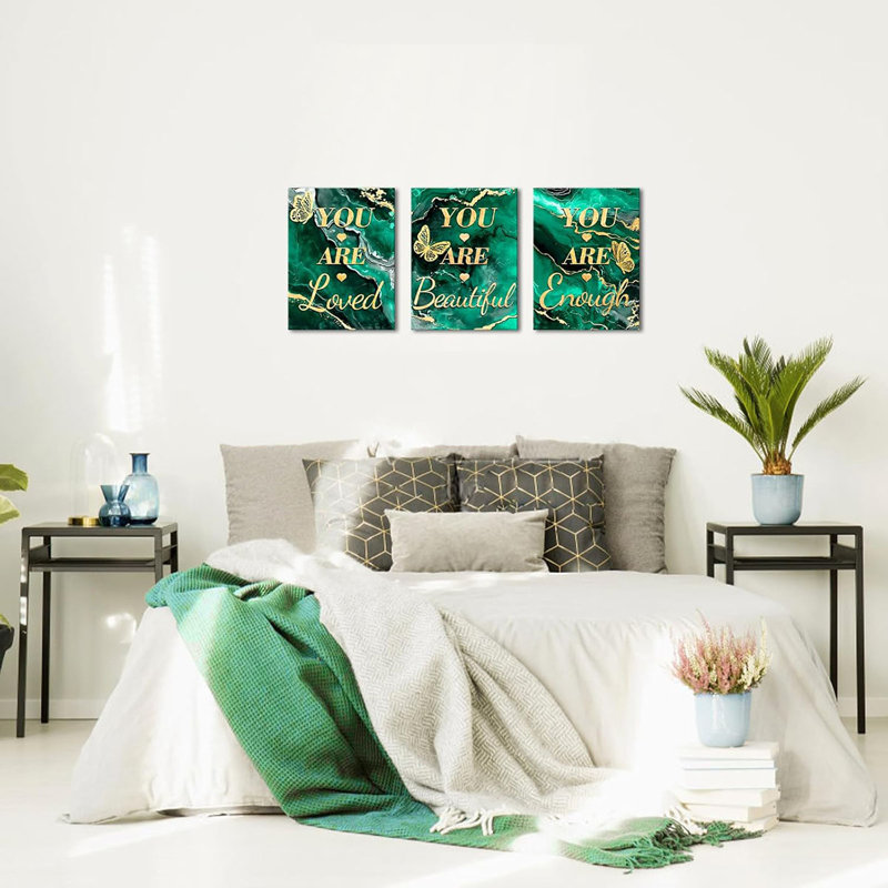 Inspiration Wall Decor You Are Loved/Beautiful/Enough Sign Painting For Girl Women Bedroom Pink And Gold Marble Pictures