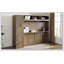 Lit escamotable double avec garde-robe, tiroirs et tablettes ouvertes