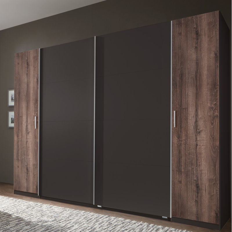 Honaz 4 Door Manufactured Wood Wardrobe, 210cm H x 225cm W x 65cm D, Black/Brown