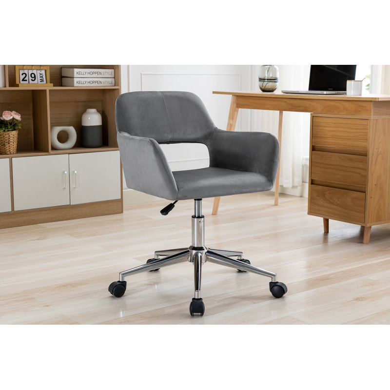 Chaise de bureau en velours Kai, Gris foncé