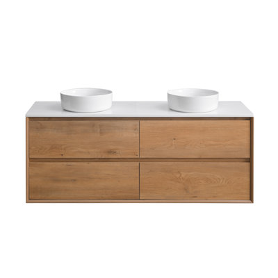 60" Wall Mounted Double Sink Bathroom Vanity With White Quartz Top