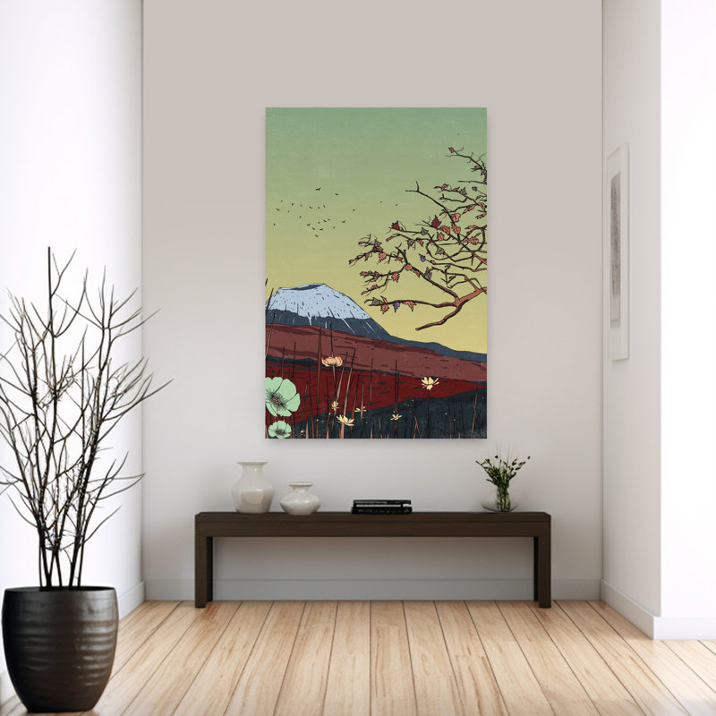 Contemporary Art Minimalist Peaceful Retro Bird Autumn Landscape Wall Art - Wrapped Canvas Print, 152.4 cm H x 101.6 cm W
