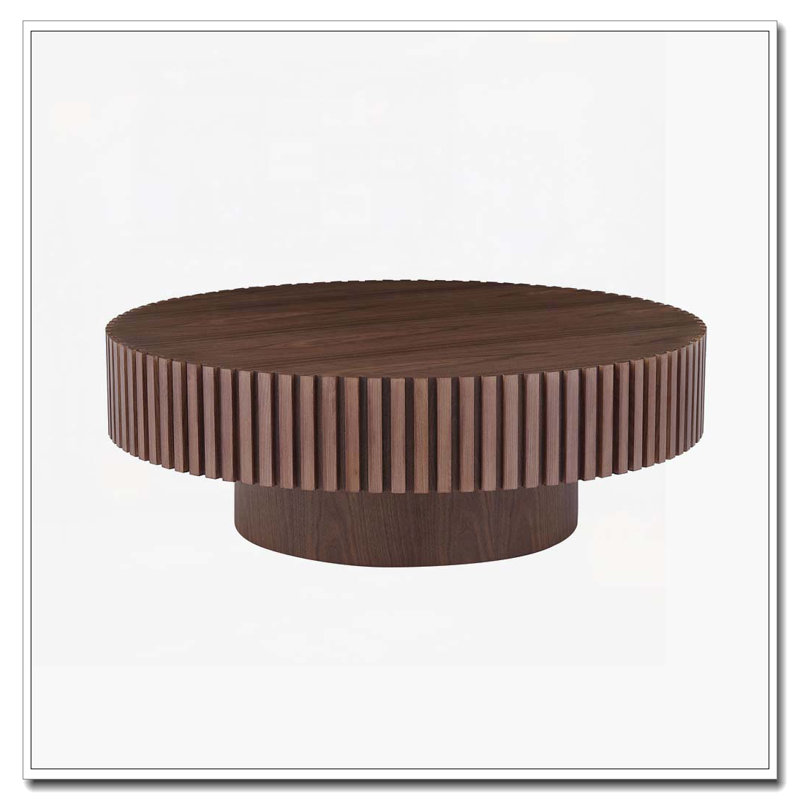 Table basse ronde avec piédestal robuste, Noyer, H 13,42 po x L 39,37 po x l 23,62 po