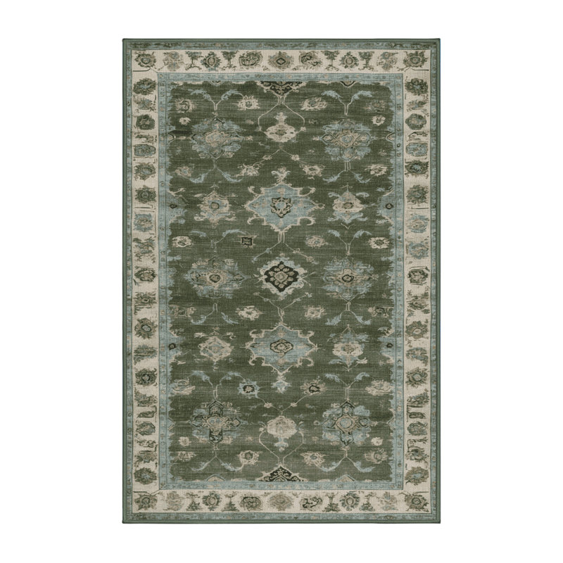 Machine Washable Overdyed Green Area Rug