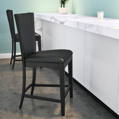 Upholstered Counter Stool with Solid Wood Frame