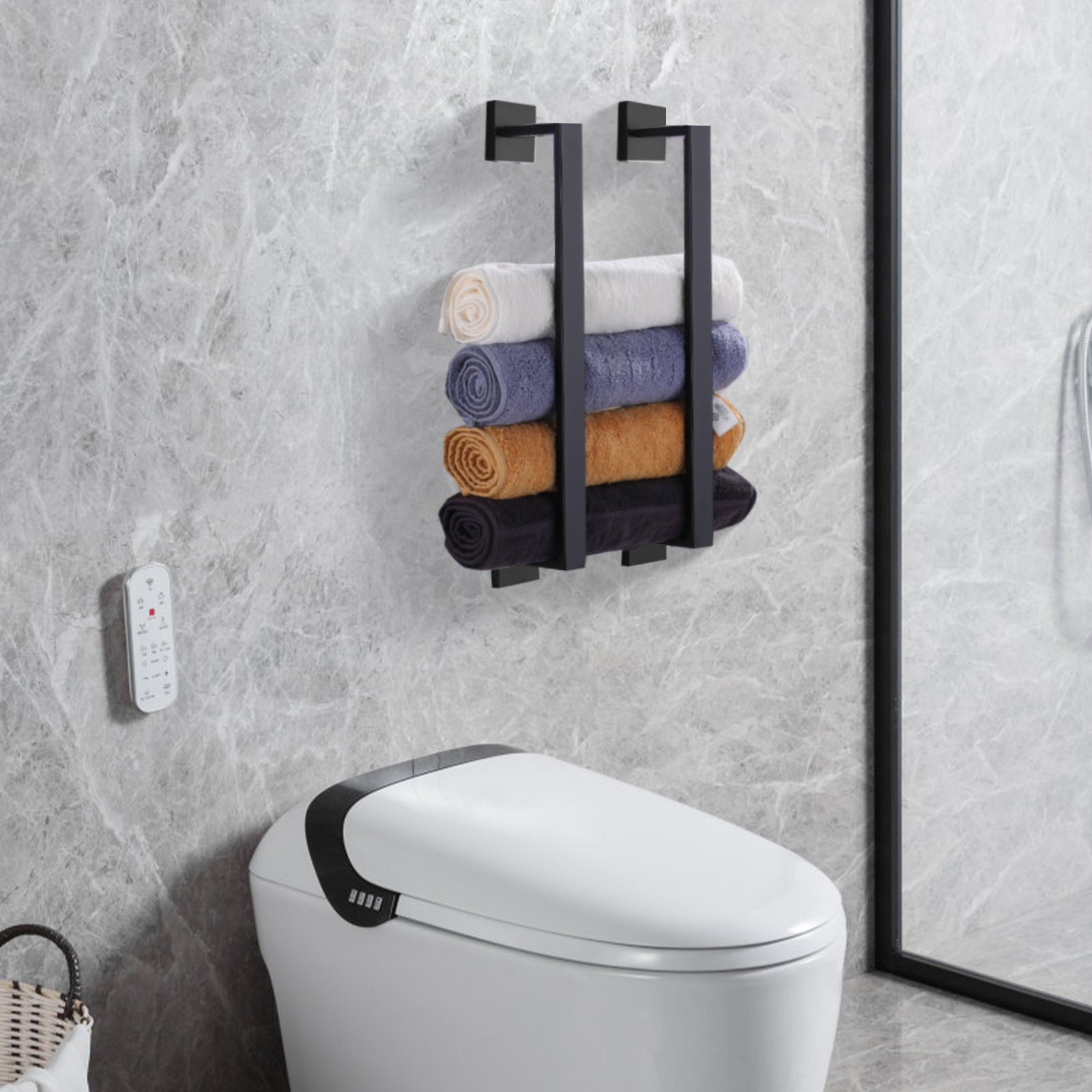 26" Wall Mounted Towel Bar, Matte Black, 2" H x 25.5" W x 3" D