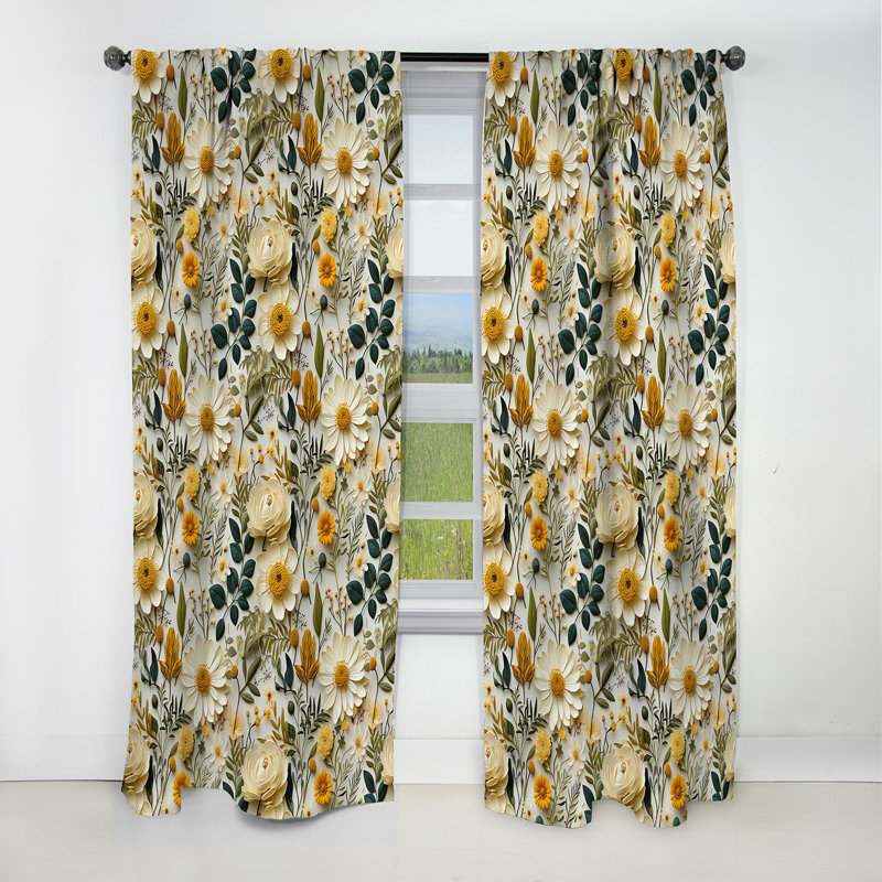 Earthy Greens Accents - Rideau à motif floral - Rideau occultant à motif floral - 1 panneau, L 52 po x L 84 po