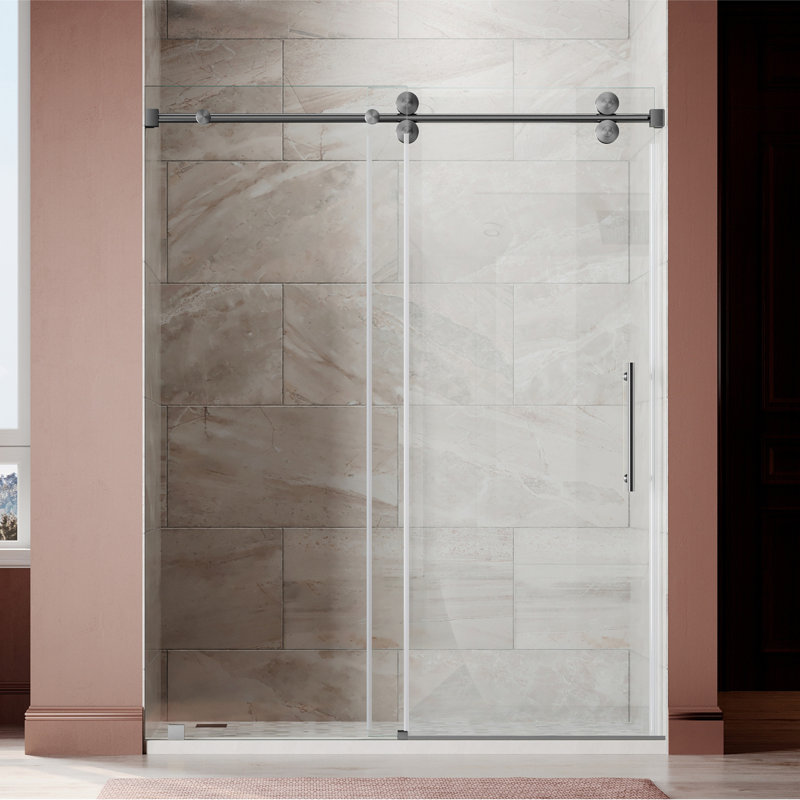 Uks04 56 In. To 60 In. X 72 In. H Frameless Sliding Shower Door In Space Gray With 3/8 In. (10mm) Clear Glass , Space Gray