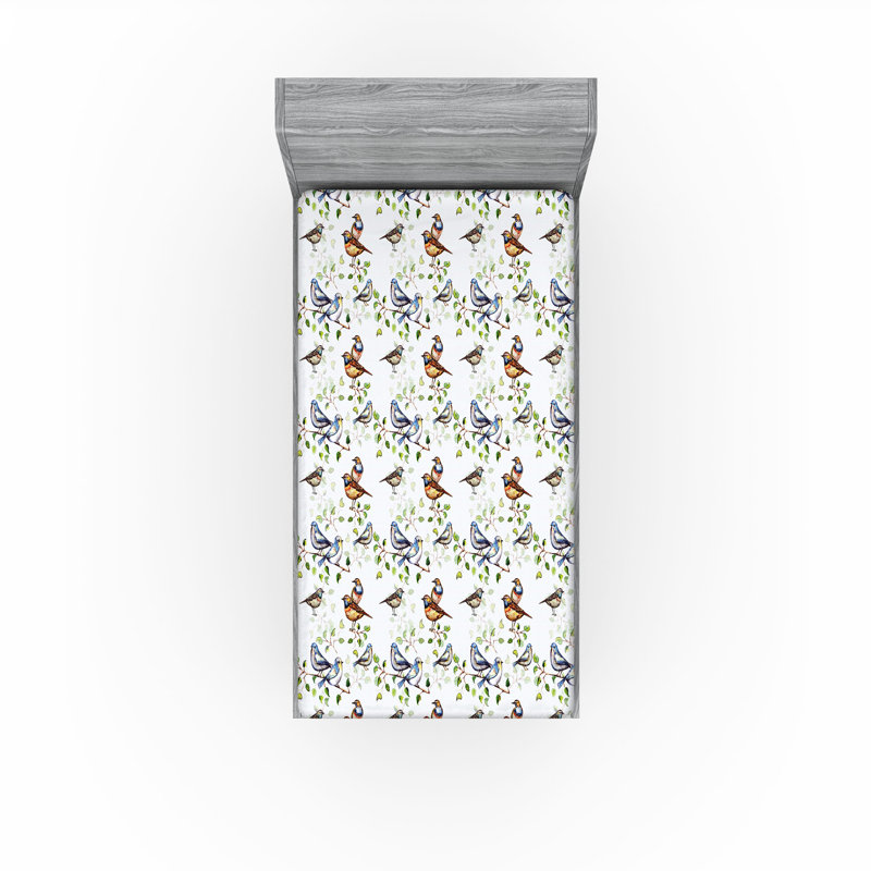 Drap-housse à motif floral Ambesonne, Bleu pâle, vert, blanc / floral, Drap-housse de taille simple