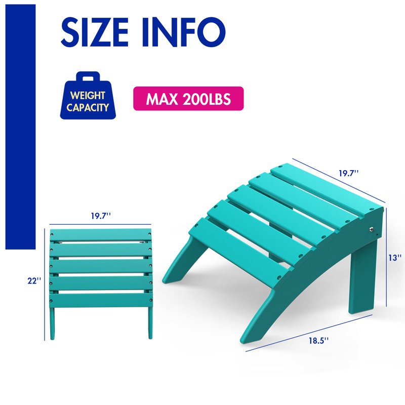 Adirondack Ottoman, HDPE Weather Resistant Adirondack Chair Footrest, Vert