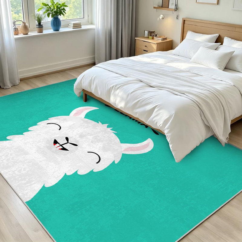 Joli tapis d'intérieur vert lavande lavable à la machine en alpaga, Rectangle 71 po x 98 po
