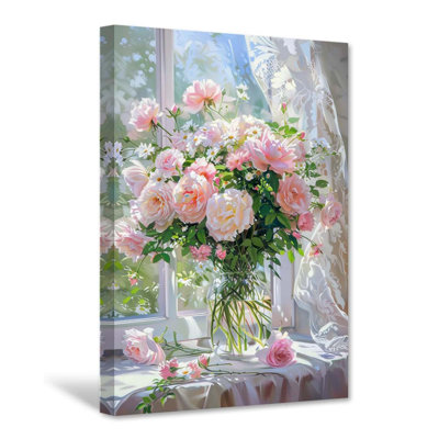 Rose Canvas Wall Art Vintage Flower Pictures Pink Floral Painting Print Retro Botanical Prints Rustic Country Bedroom Office Decor Framed