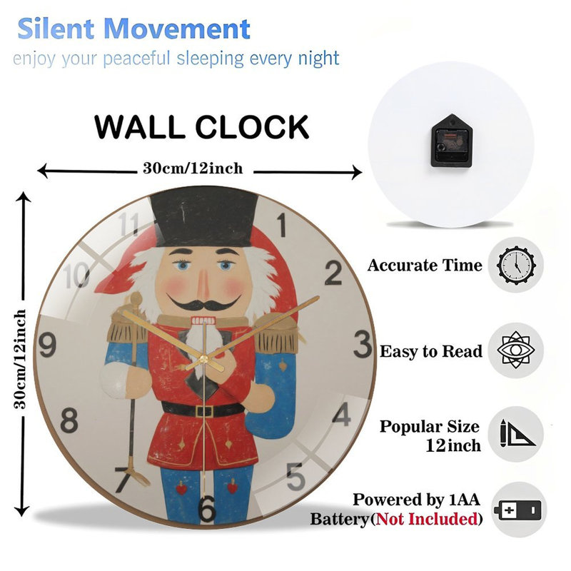 Casse-noisette-jouet-soldat-horloge-cadran - horloge murale moderne en verre de 12 po