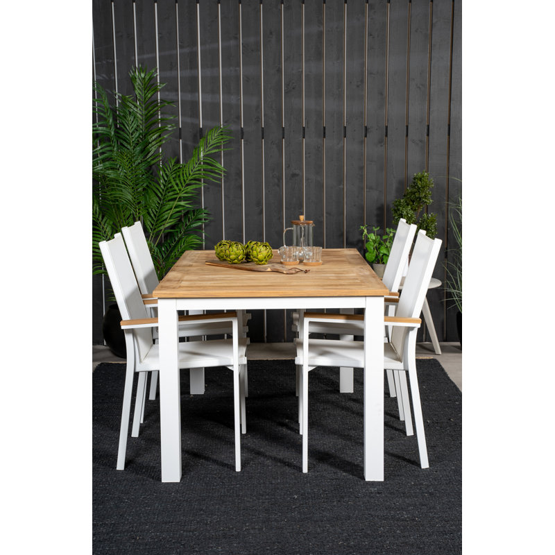 Navya 4 - Person Teak Solid Wood Patio Dining Set Extendable Rectangular Table