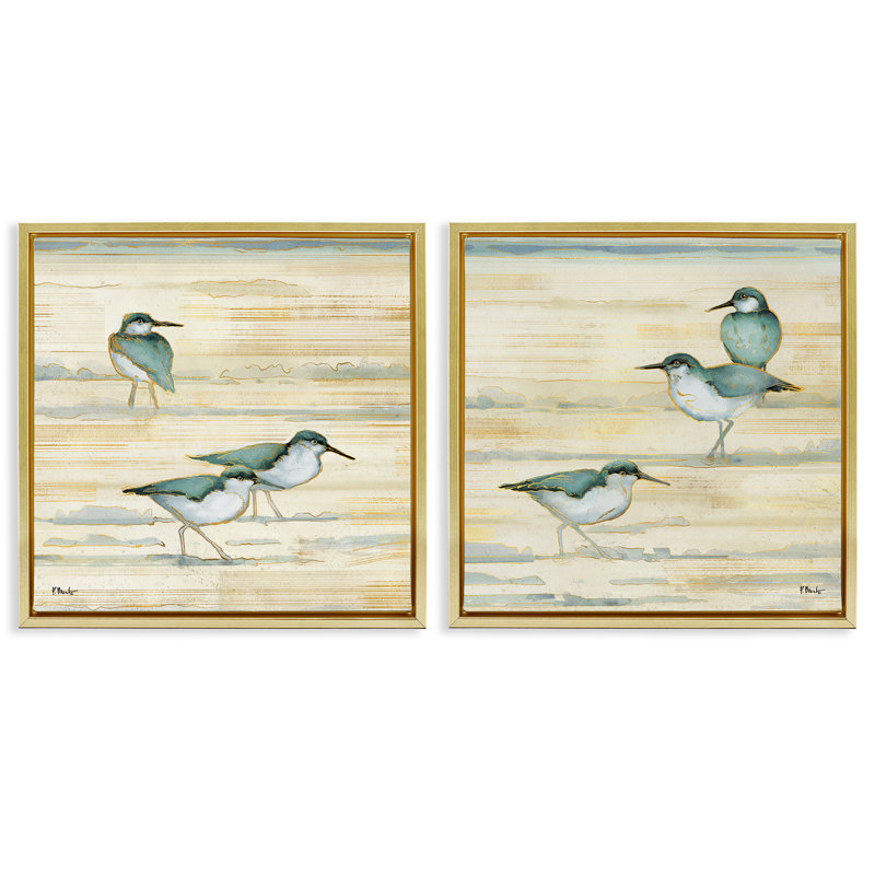 «Sandpipers Abstract Water Shoreline», ensemble de 2 toiles flottantes encadrées par Paul Brent, H 25 po x l 25 po