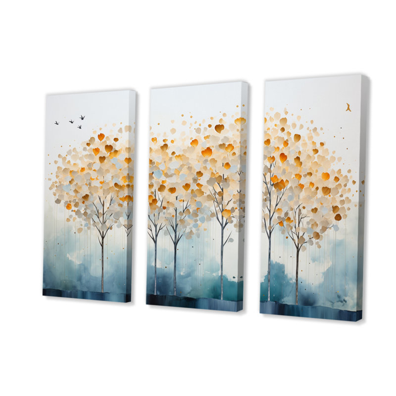Minimalisme, arbre jaune solitude III sur toile, 3 pièces, H 40 po x l 60 po x P 1 po