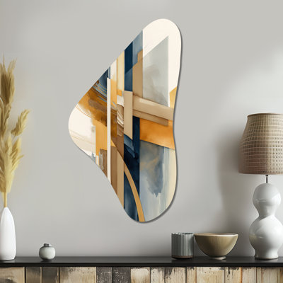 Lange Modern Blue And Gold Abstract I - Abstract Transitional Boomerang Shape Asymmetric Metal Wall Art