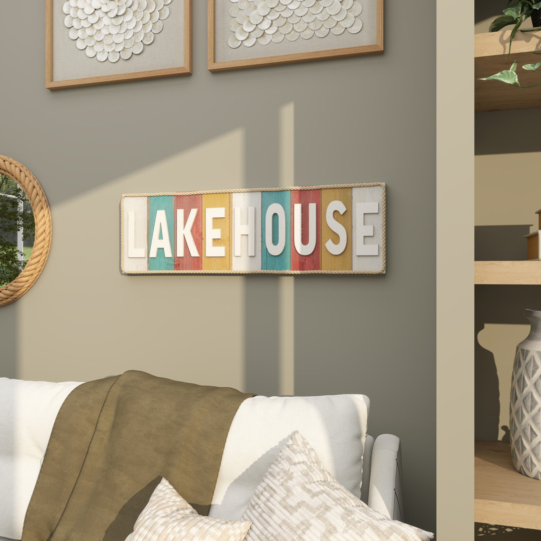 Wooden Lake House Sign White Wall Decor House of Hampton®