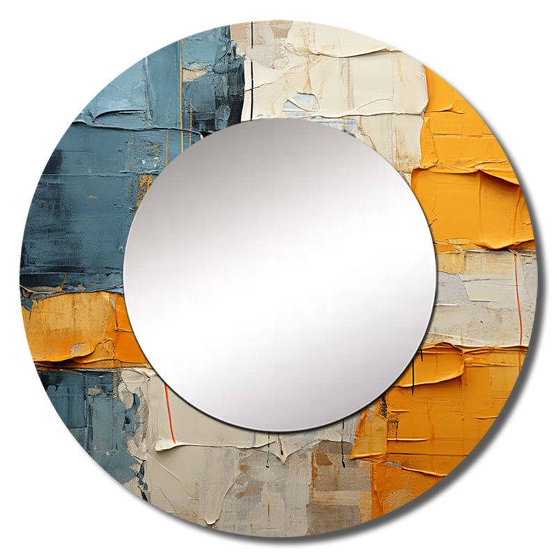Torbjorn Paper Quilt II - miroir décoratif à collages abstraits, miroir mural rond moderne, impression d'art en métal