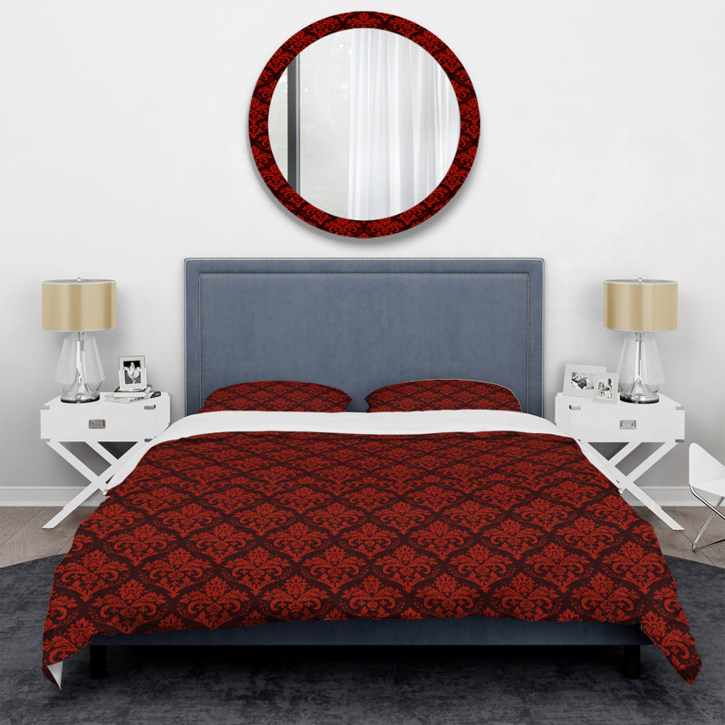 Red Luxury Damask - Ensemble de housse de couette abstrait - Microfibre de polyester