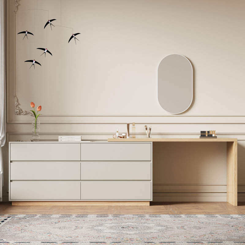 Table de maquillage évolutive de 55,2 po avec 6 tiroirs de rangement
