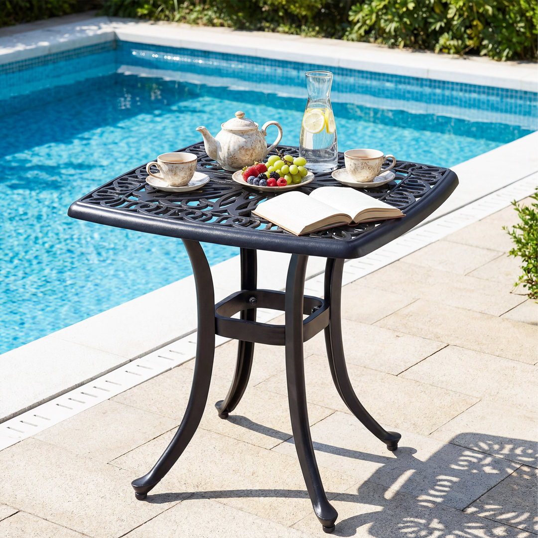 Patio Side Table Outdoor Square Cast Aluminum Bistro Table With Umbrella Hole