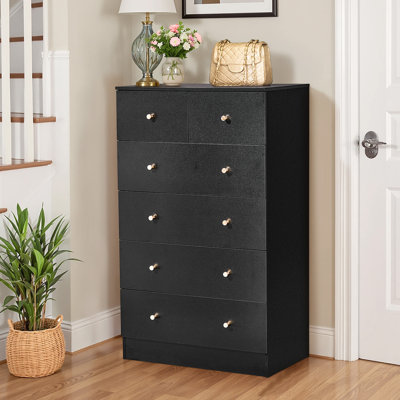  6-Drawer Large Dresser For Bedroom And Chest Of Drawers With Sturdy Construction Wood Storage Organizer For Closet In Black