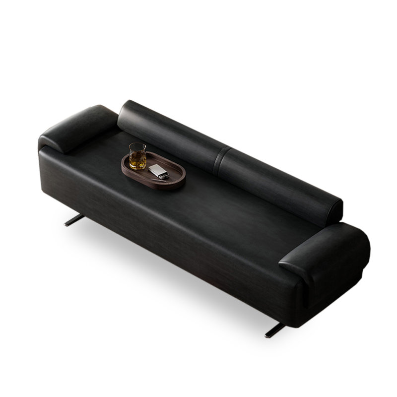 Banc en bois massif, métal et cuir de style italien pour chambre et salon, Noir
