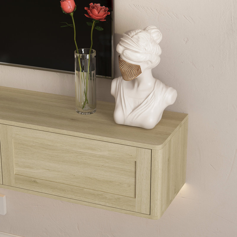 Meuble télé mural flottant avec lumières DEL Armoire en bois ultrabrillante pour prise de courant pour grand espace de rangement