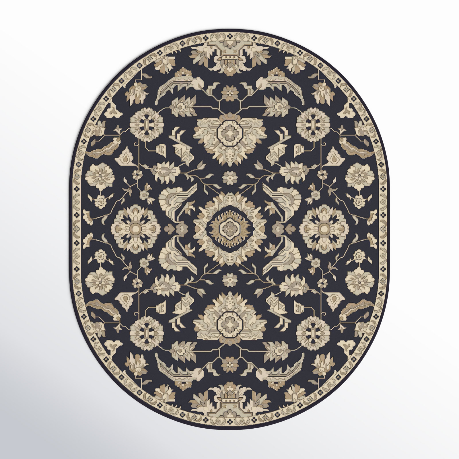 Arden Handmade Wool Pale Blue, Beige, Olive, Charcoal, Tan Rug, Oval 6' x 9'