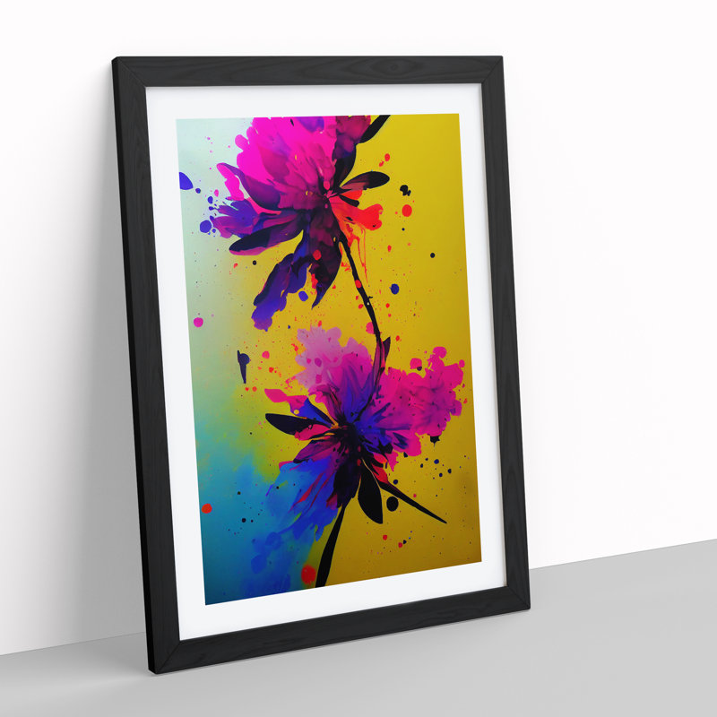 Splashed Flowers No.2 Abstract - Framed Print, Black, 64cm H x 46cm W