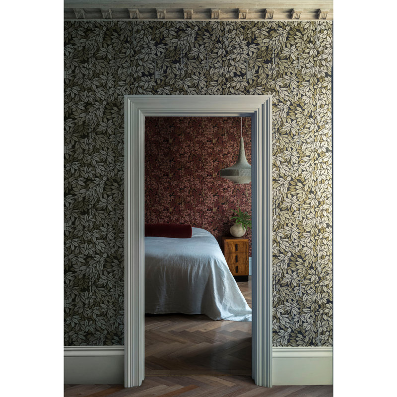 Floral Wallpaper Roll, Gilver/Gold