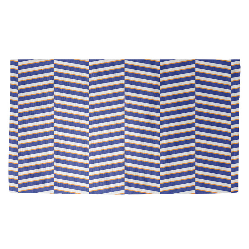 Rayures fracturées bleu/beige Tapis décoratif, Rectangle 3 pi x 5 pi