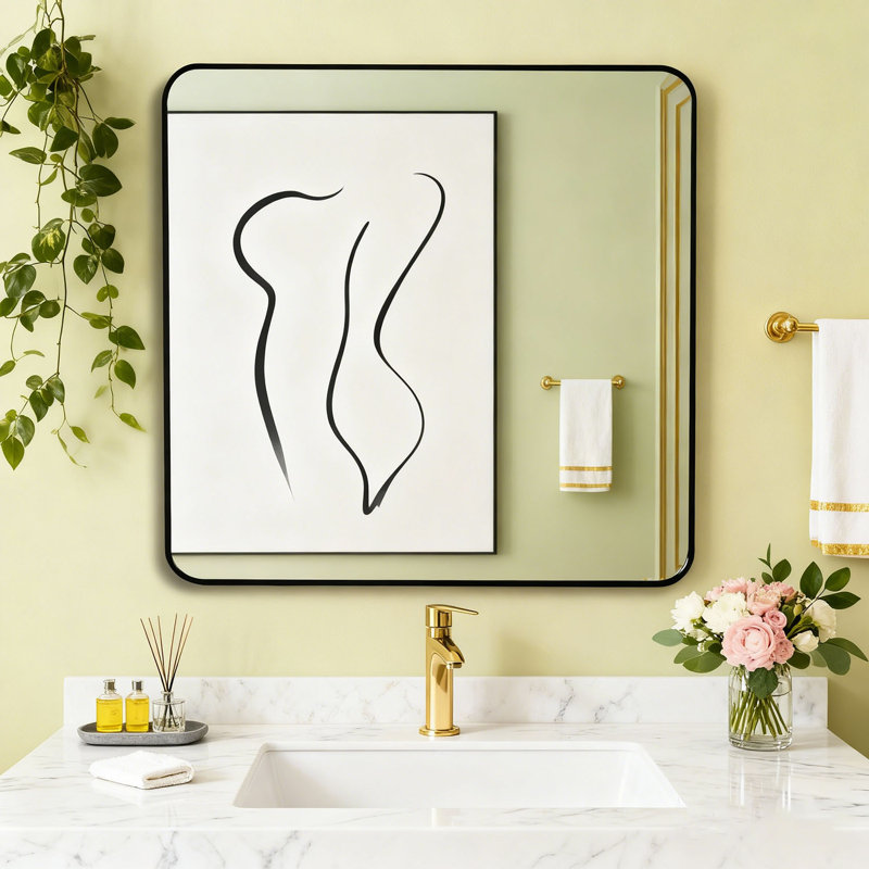 Metal Square Wall Mirror, Black