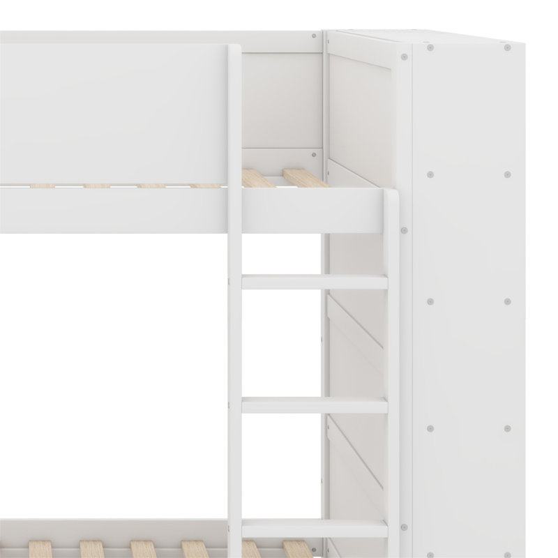 Wooden Bunk Bed With Drawers and Multi-Layer Cabinet, White, Full Over Full