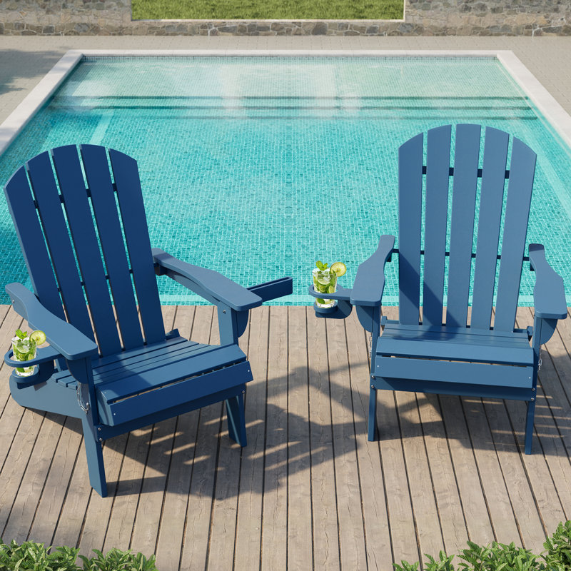 Ensemble de 2 chaises Adirondack en PEHD bleu avec porte-gobelet et téléphone (ensemble de 2), Blue