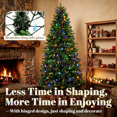 6 ft Pre-Lit Nordmann Fir Artificial Christmas Tree with Hinged Branches, Realistic Tips, Dual-Color LEDs, 11 Lighting Modes and Remote Control for Indoor Holiday Decor