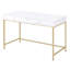 Bureau rectangulaire blanc ultrabrillant avec base dorée pour bureau et forme