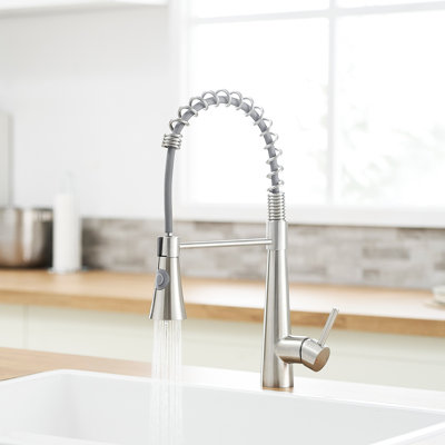 Robinet d'évier de cuisine contemporain en nickel brossé avec douchette extractible