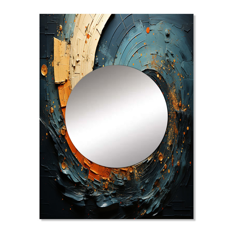 Décoration abstraite spirale orange sarcelle II - Miroir spirales abstraites MTMIR64265, 32 po x 24 po