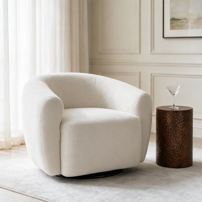 35" Modern Swivel Barrel Chair, Upholstered Accent Chair with 360° Rotating Base